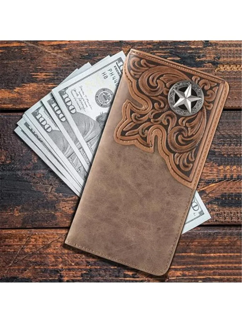 Men's Wallet Long Bifold Wallet with Card Slots RFID Blocking Vintage Checkbook